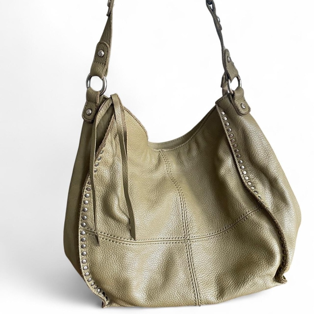 The Sak Silverlake Olive sage Green pebbled Leather Hobo shoulder Bag purse